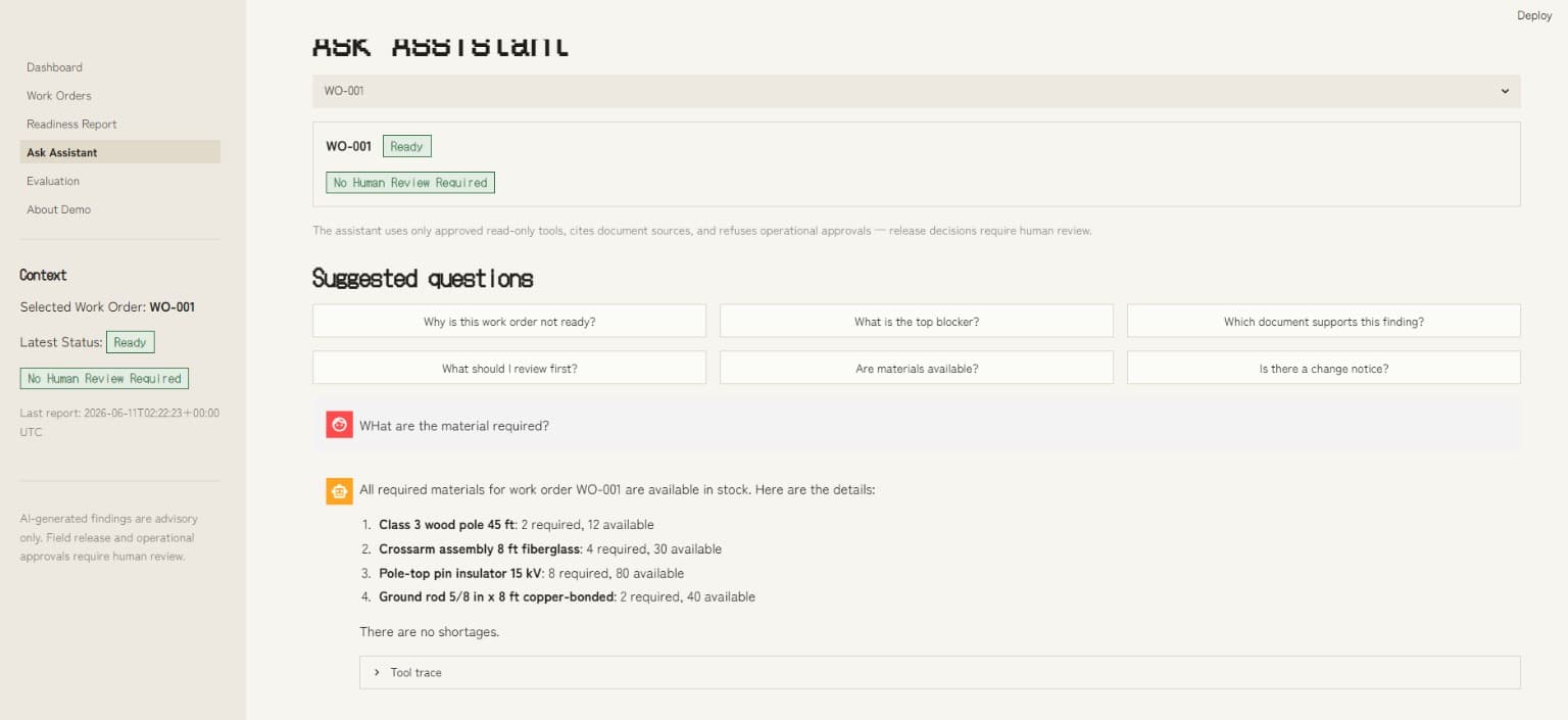 UtilityOps interfaces using synthetic work-order data, view 3